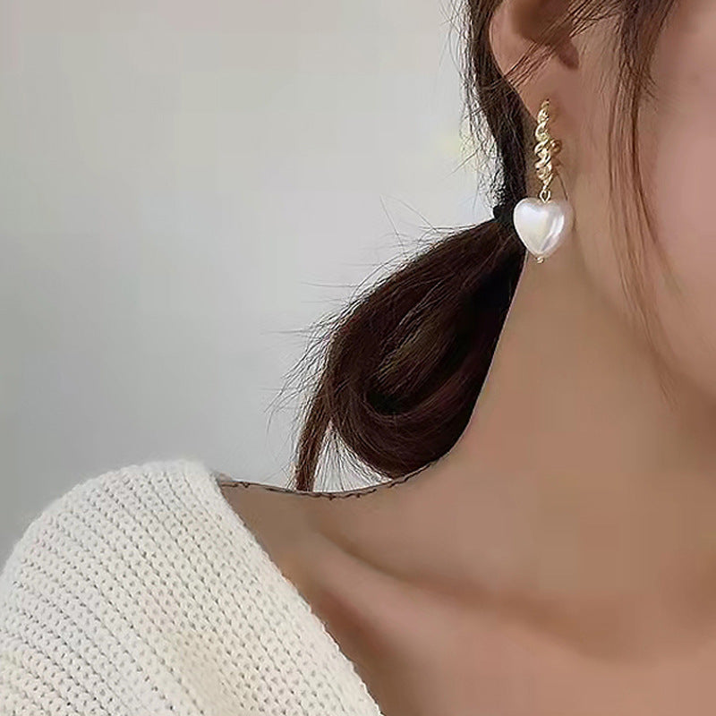Twist Pearl Heart Earrings