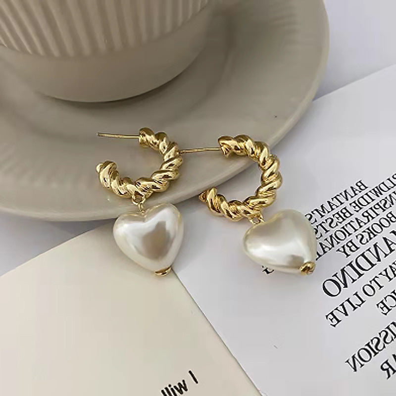Twist Pearl Heart Earrings